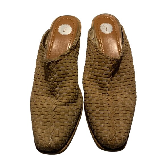J BRAND Tan Western Heeled Woven Slip-On Women's Leather Mules Size 7.5M - Picture 3 of 8